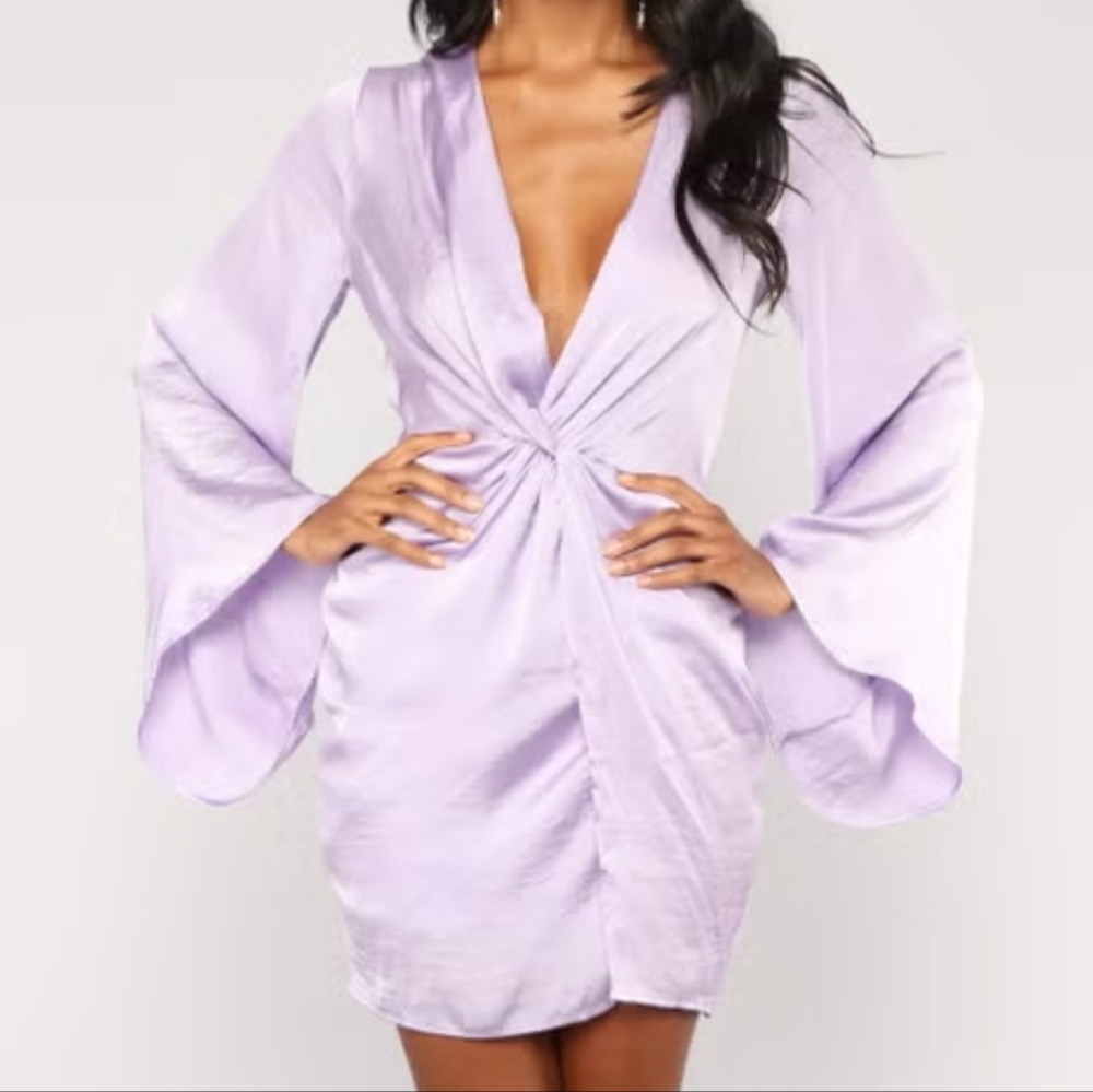 Fashion Nova Lavender Long Sleeve Satin Mini Dress